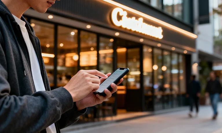 Mann liest Google Business Profi