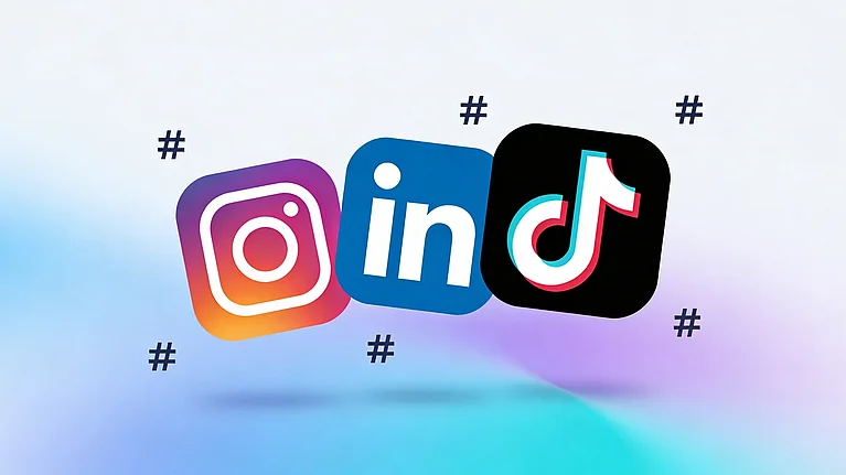 Hashtags mit Logo Instagram, Linkedin und TikTok