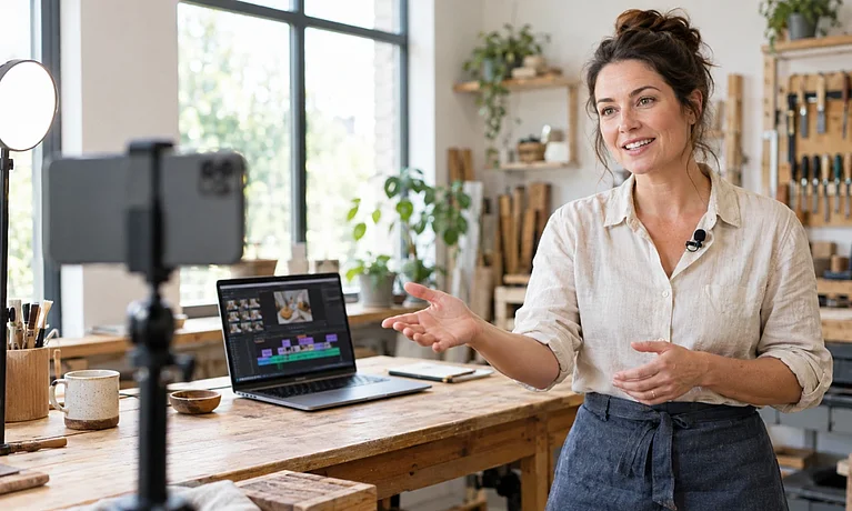 Frau dreht YouTube-Video