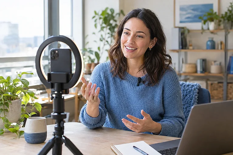 Frau beim Dreh eines Social Media Videos