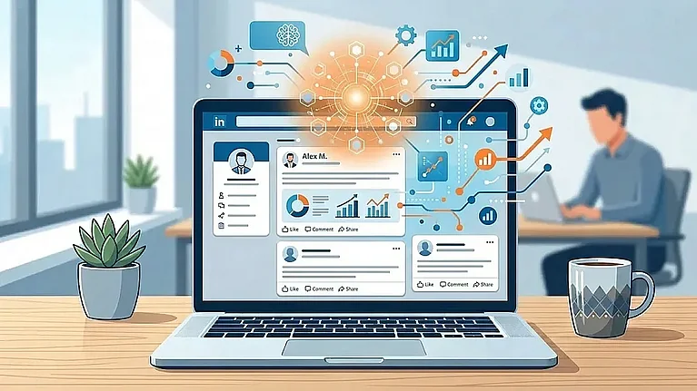 Laptop mit Graphen und Benutzeroberfläche von LinkedIn drauf